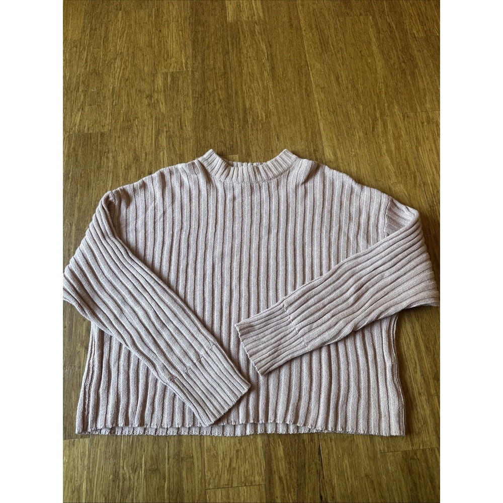 American Eagle Blush‎ Pink Cropped Rib Knit Pullover Sweater Mock Neck Medium